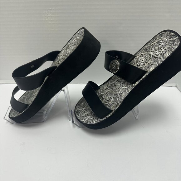 Brighton Women's Black Sandals Size 9 Slip on Double Strap Leather Boho - Picture 4 of 6